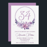 Invitation Aquarelle florale violette Élégante 34e anniversai<br><div class="desc">Invitations élégantes 34e anniversaire Floral Purple calligraphie typographie féminine classique aquarelle fleurs botaniques célébration moderne</div>
