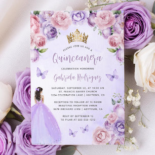 Invitation Aquarelle Florale violette Quinceañera