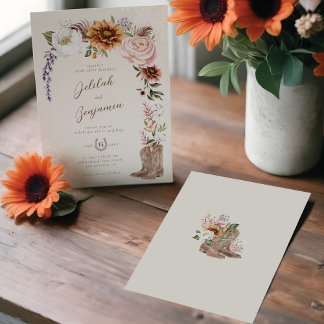Invitation Aquarelle Florale Western Cowboy Boots Mariage