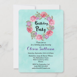 Invitation Aquarelle Florale Wreath Fancy Anniversaire Invita