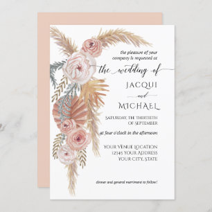 Invitation Aquarelle Flore pâle BOHO Pampas Grass Folithe