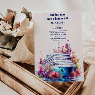 Invitation Aquarelle Floride Hawaii mariage de croisière naut