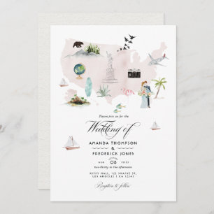 Invitation Aquarelle Floride USA Destination QR Code Mariage