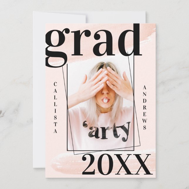 Invitation Aquarelle floue brosse photo graduation (Devant)