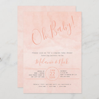 Invitation Aquarelle floue Oh baby shower fille bébé