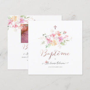 Invitation Aquarelle Fluers de Pois Faire partie de Baptême
