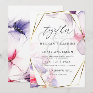 Invitation Aquarelle fluide rose cramoisi élégant et lilas