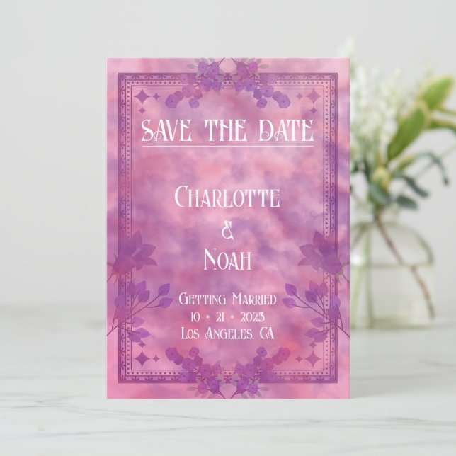 Invitation Aquarelle flush floral Enregistrer la date (Debout devant)