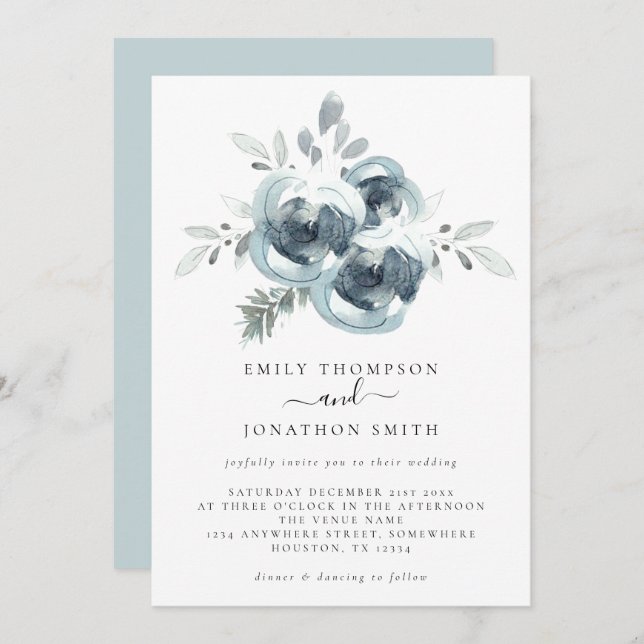 Invitation Aquarelle Folio hiver Mariage de Noël (Devant / Derrière)