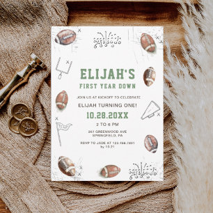 Invitation Aquarelle Football Première année en bas Anniversa