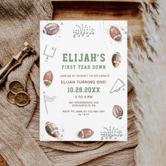 Invitation Aquarelle Football Première année en bas Anniversa