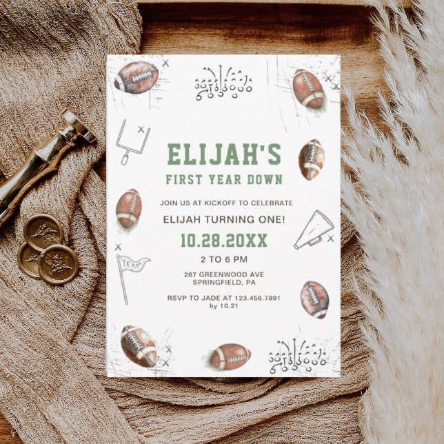 Invitation Aquarelle Football Première année en bas Anniversa (Créateur téléchargé)