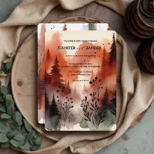 Invitation Aquarelle Forêt Abstraite brûlée Mariage orange