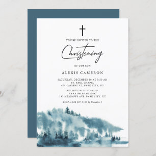 Invitation Aquarelle Forêt Bleue Hiver Christing