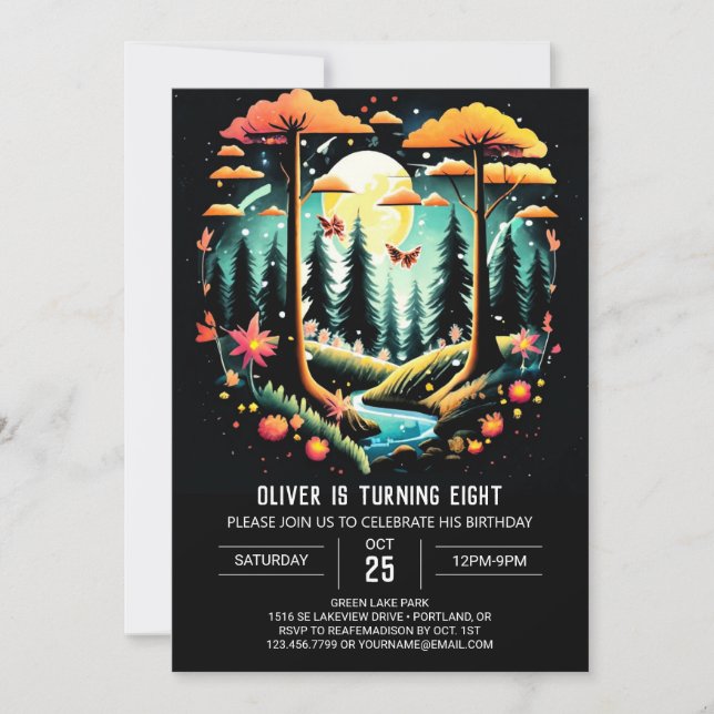 Invitation Aquarelle Forêt des bois Anniversaire (Devant)