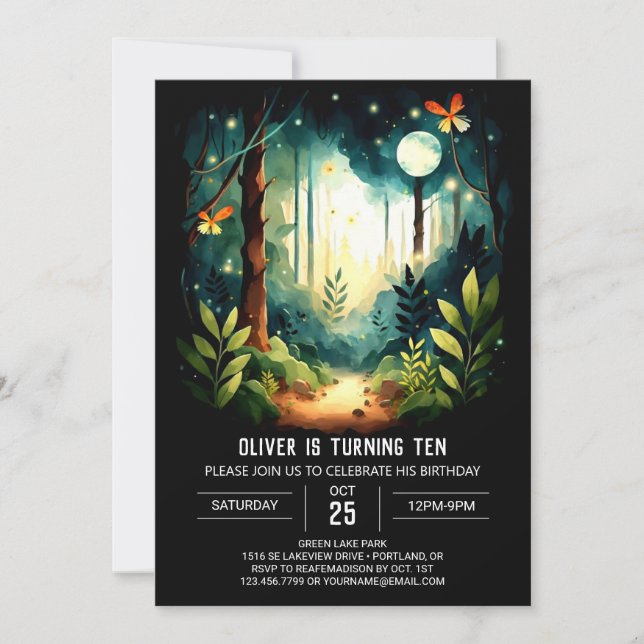 Invitation Aquarelle Forêt Enfants Bois Anniversaire (Devant)