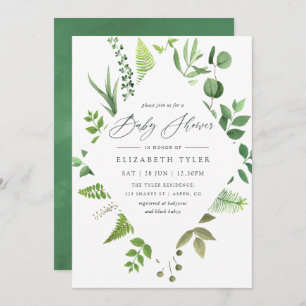 Invitation Aquarelle Forêt forestière Baby shower vert