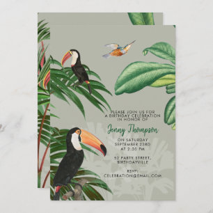 Invitation Aquarelle Forêt tropicale et Oiseaux toucans Anniv