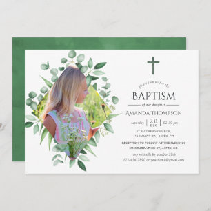 Invitation Aquarelle Forêt Végétation Baptême ou baptême