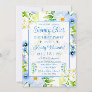 Invitation Aquarelle Forget-Me-Nots & Daisies 21e anniversair
