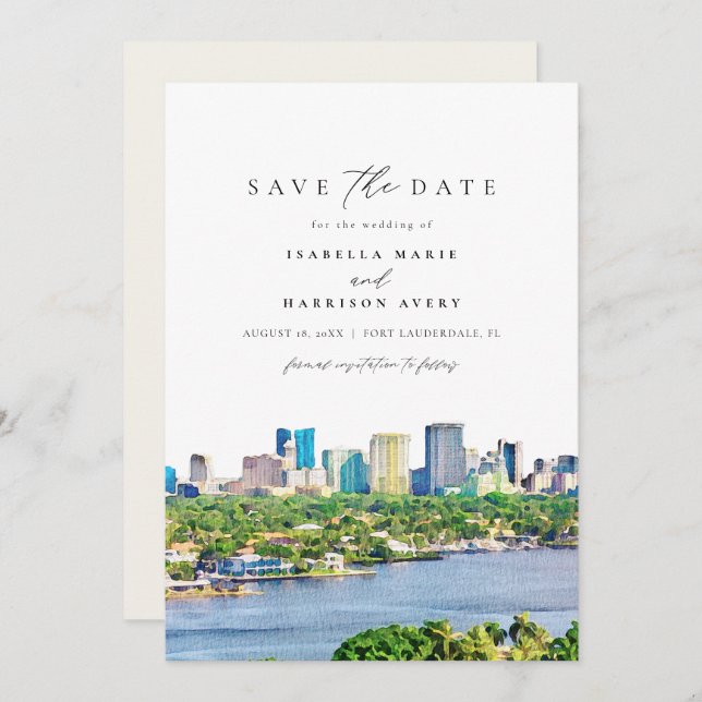 Invitation Aquarelle Fort Lauderdale Floride Enregistrer la d (Devant / Derrière)