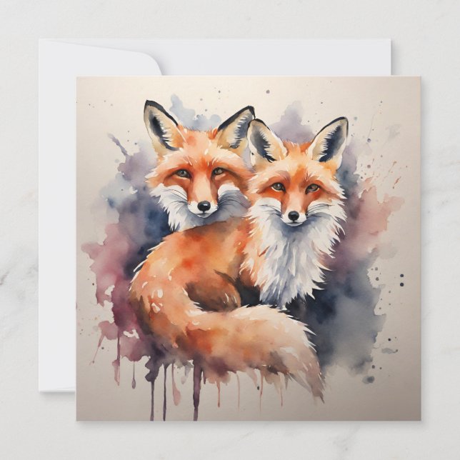 Invitation Aquarelle Fox Duo (Devant)