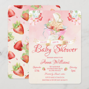 Invitation Aquarelle Fraise Bébé Fée Baby shower