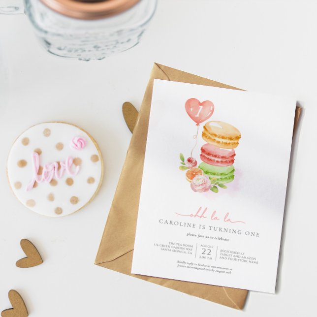 Invitation Aquarelle Français Macarons Baby Birthday Party (Créateur téléchargé)