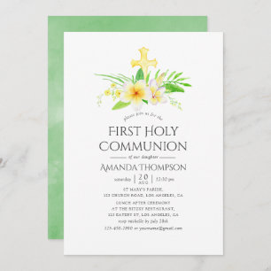 Invitation Aquarelle Frangipani Première communion sainte