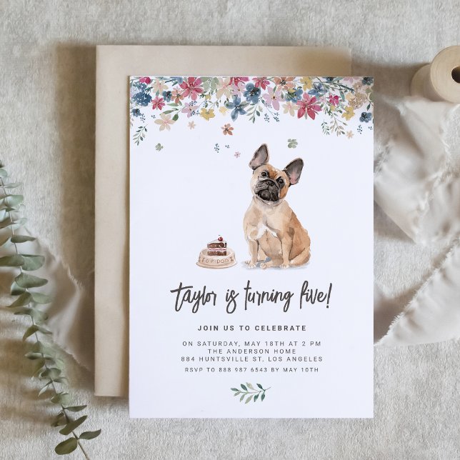 Invitation Aquarelle French Buldog Chien fête d'anniversaire (Celebrate your furry friend’s special day with our charming French bulldog birthday invitation.)