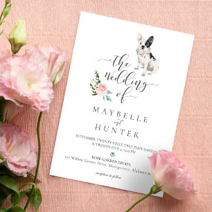 Invitation Aquarelle French Buldog Pet & Rose Florale