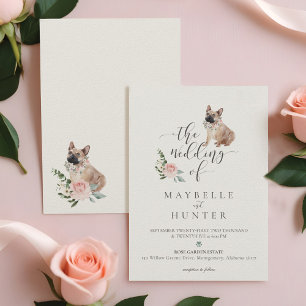 Invitation Aquarelle French Buldog Pet & Rose Florale