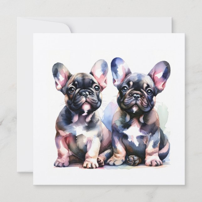 Invitation Aquarelle French Bulldog mignon chiots (Devant)