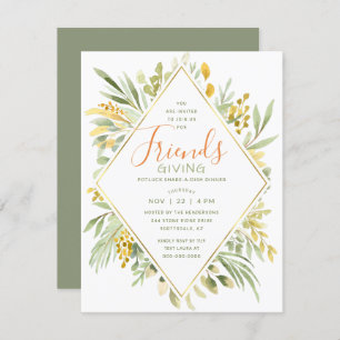 Invitation Aquarelle Friendsgiving Élégante Verdure