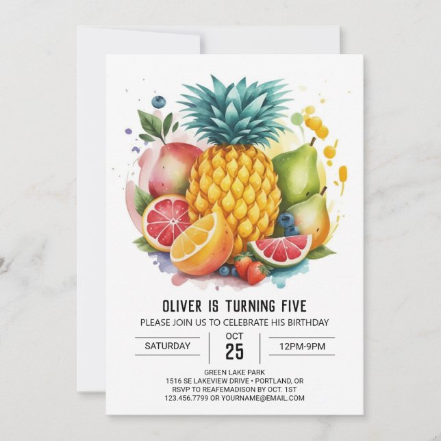 Invitation Aquarelle Fruit bohème Anniversaire (Devant)