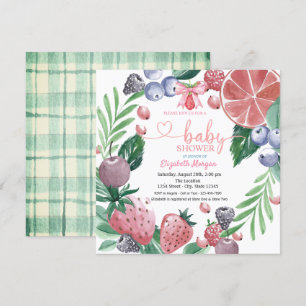 Invitation Aquarelle Fruits Berry Plaid Baby shower doux
