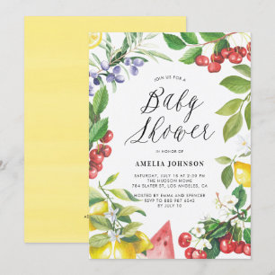 Invitation Aquarelle Fruits d'été Baby shower Floral
