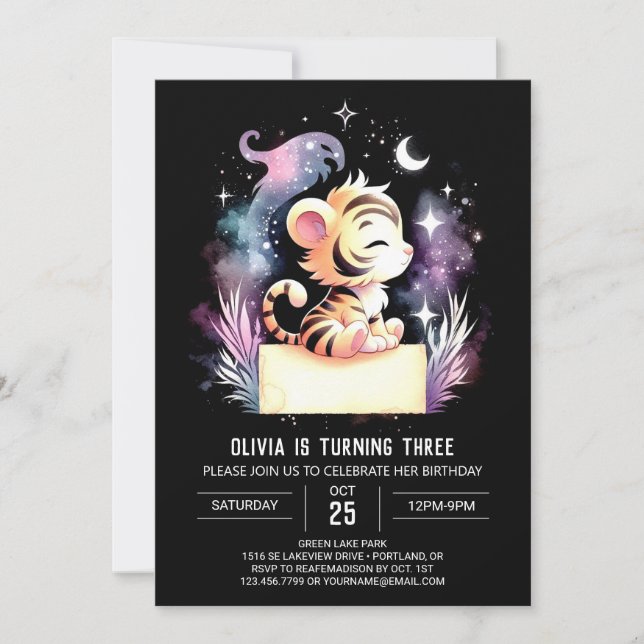 Invitation Aquarelle Fun Tiger Anniversaire (Devant)
