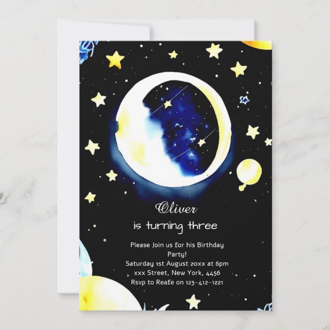 Invitation Aquarelle Galaxie cosmique Anniversaire (Devant)