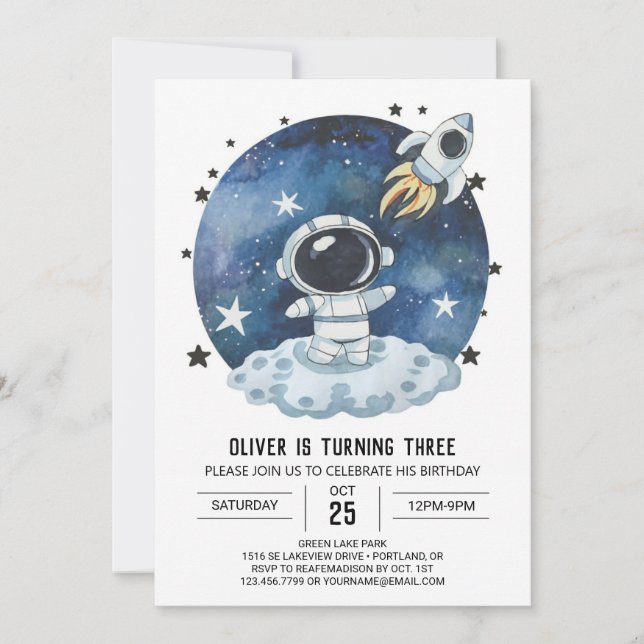 Invitation Aquarelle Galaxy Astronaut Bohémien Anniversaire (Devant)
