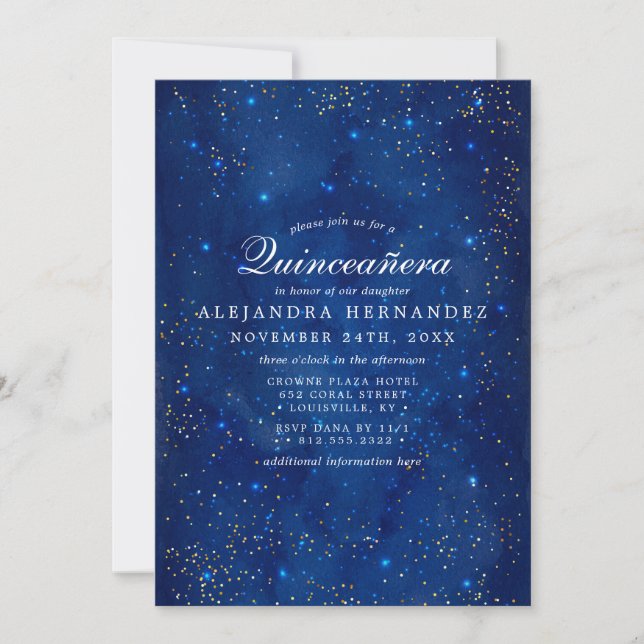 Invitation Aquarelle Galaxy Étoiles cosmiques Starry Quinceañ (Devant)