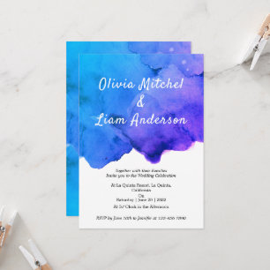 Invitation Aquarelle Galaxy Mariage bleu et violet 