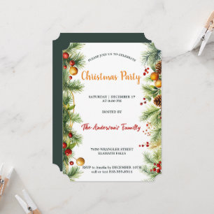 Invitation Aquarelle Garland Pine & Berries Fête de Noël