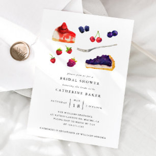 Invitation Aquarelle Gâteaux et fruits Fête des mariées sucré