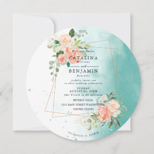 Invitation Aquarelle Géométrique Blush Rose Mariage Floral En