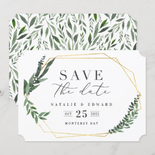 Invitation aquarelle géométrique dorée et verdure