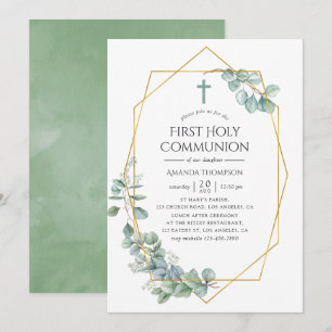 Invitation Aquarelle Géométrique Eucalyptus Première Communio