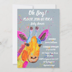 Invitation Aquarelle Giraffe Safari Jungle Baby shower mignon