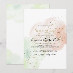 Invitation Aquarelle Gold Confetti Sip et voir