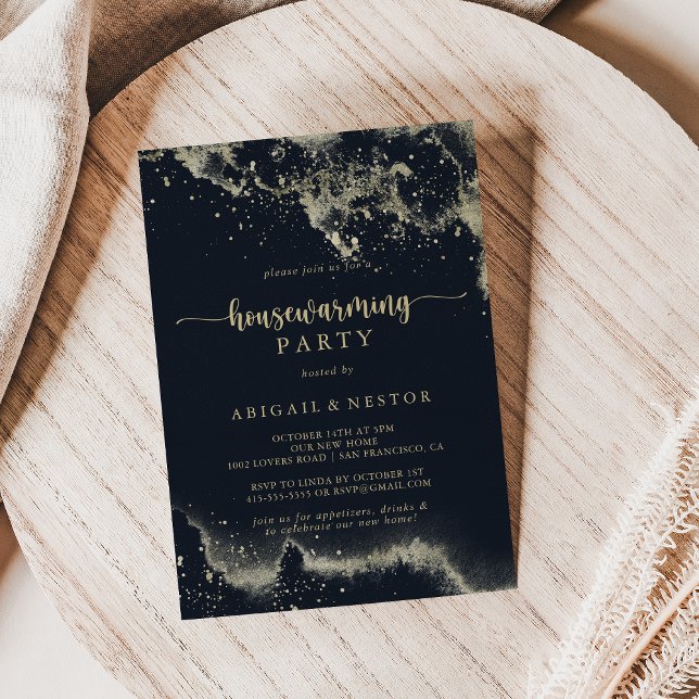 Invitation Aquarelle Gold Splash Fête de chauffage domestique (Créateur téléchargé)